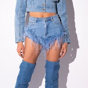 BIG ENERGY FEATHER JEAN SHORT IN LIGHT BLUE DENIM